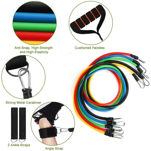11Pcs Resistance Bands Set Fitness Workout Tubes Exercise Tube Bands - Image 2