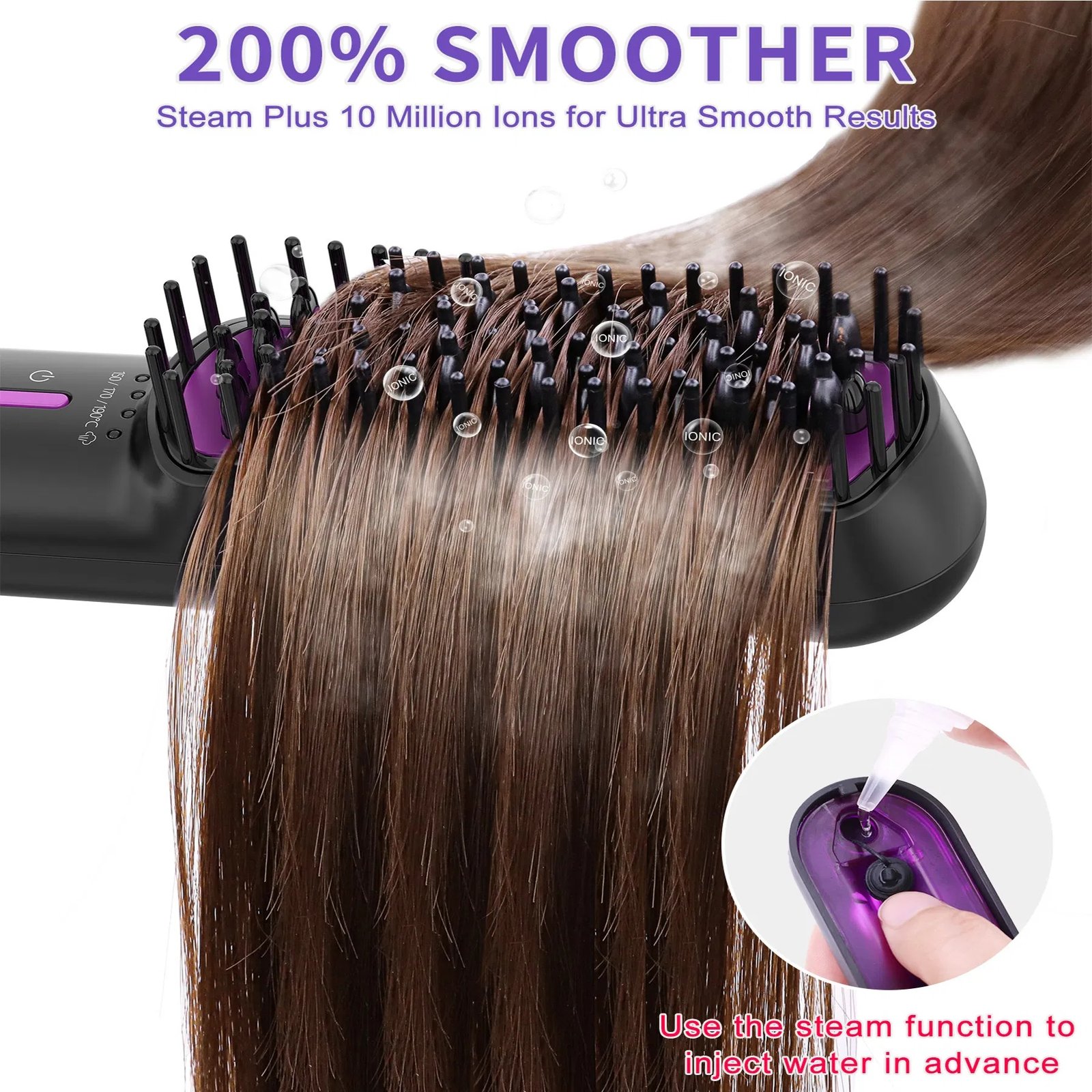 Ionic Steam Hair Straightener Brush — Ceramic Heated Brush, Anti-Frizz, Fast Heating - Image 7