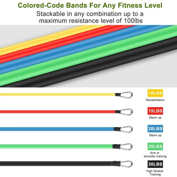 11Pcs Resistance Bands Set Fitness Workout Tubes Exercise Tube Bands - Image 9