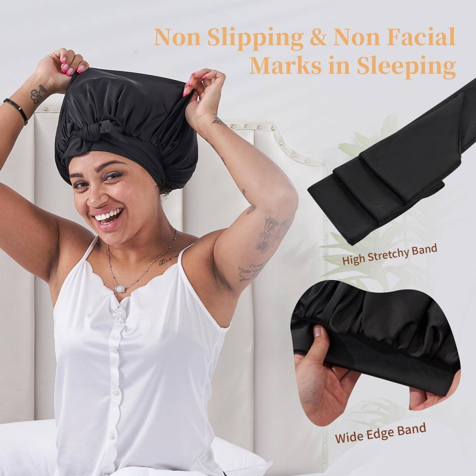Satin Sleep Bonnet — Double-Layer, Adjustable Tie Band, for Curly & Natural Hair - Image 5