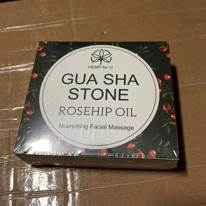 Jade Gua Sha Facial Massage Tool & Rosehip Oil Set with Travel Pouch - Image 3
