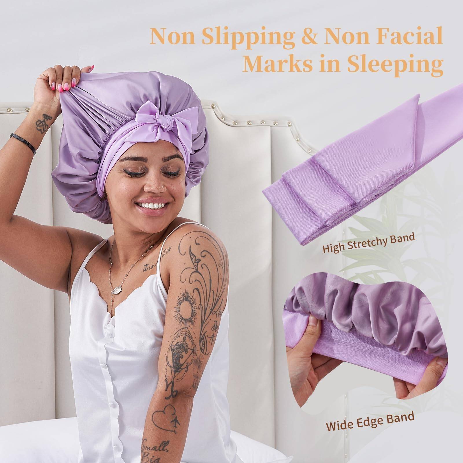 Satin Sleep Bonnet — Double-Layer, Adjustable Tie Band, for Curly & Natural Hair - Image 10