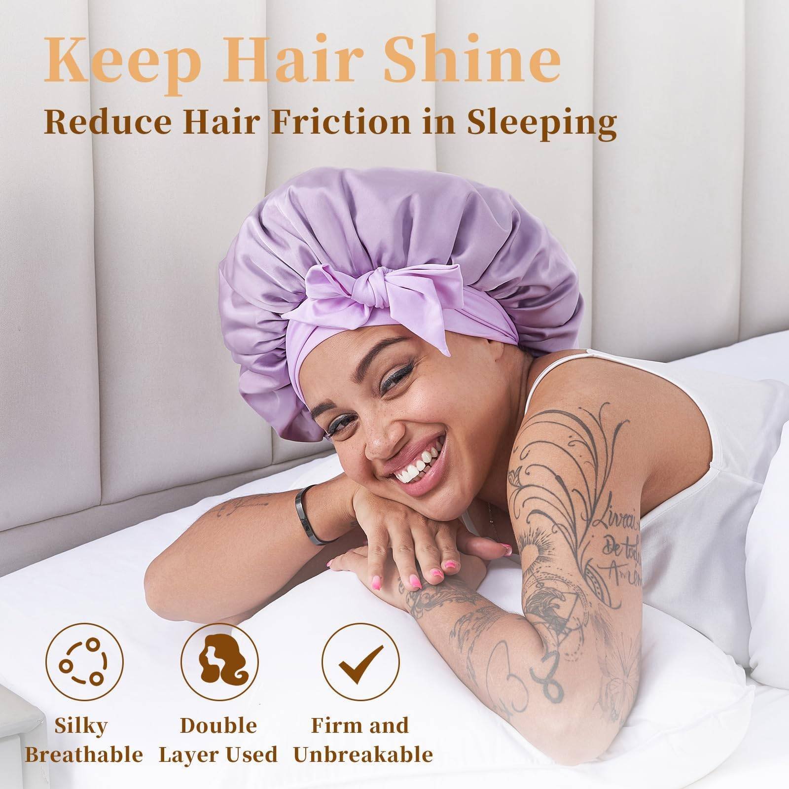 Satin Sleep Bonnet — Double-Layer, Adjustable Tie Band, for Curly & Natural Hair - Image 6