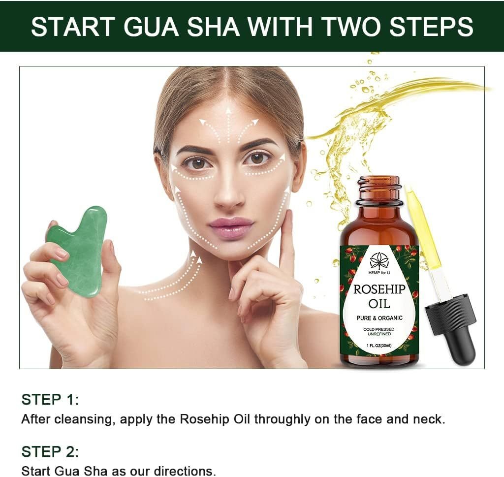 Jade Gua Sha Facial Massage Tool & Rosehip Oil Set with Travel Pouch - Image 6
