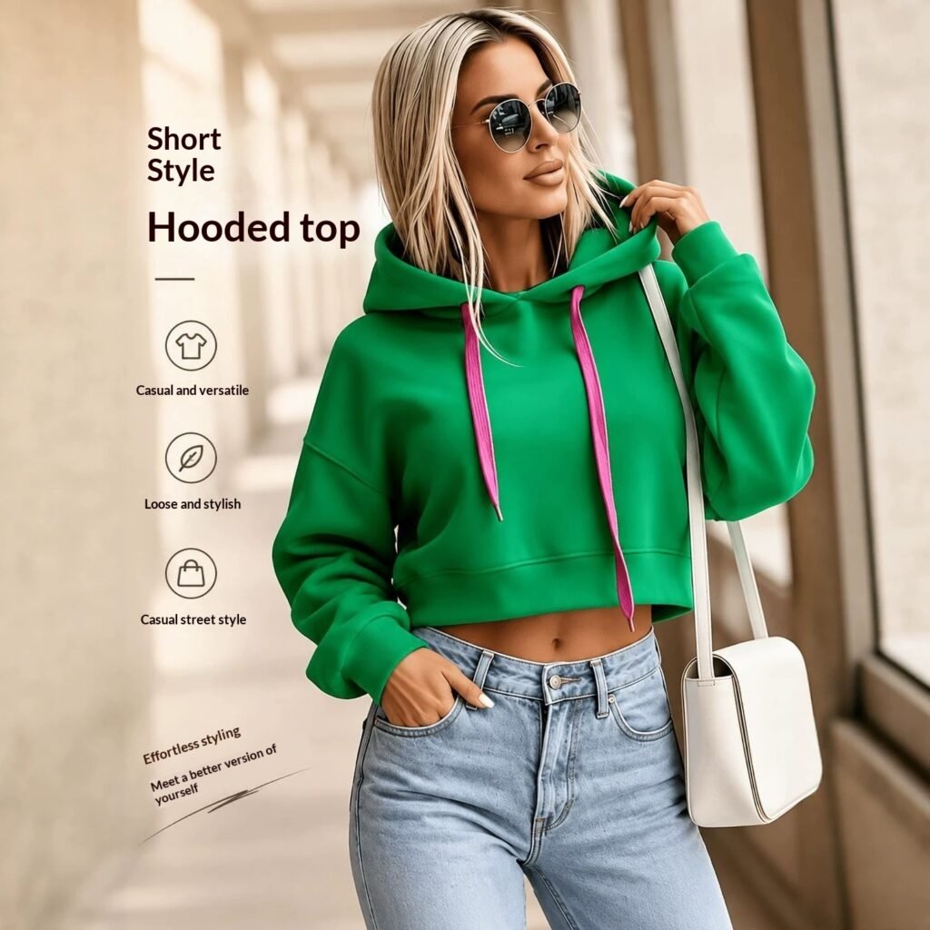 Women's Cropped Drawstring Hoodie — Contrast Color