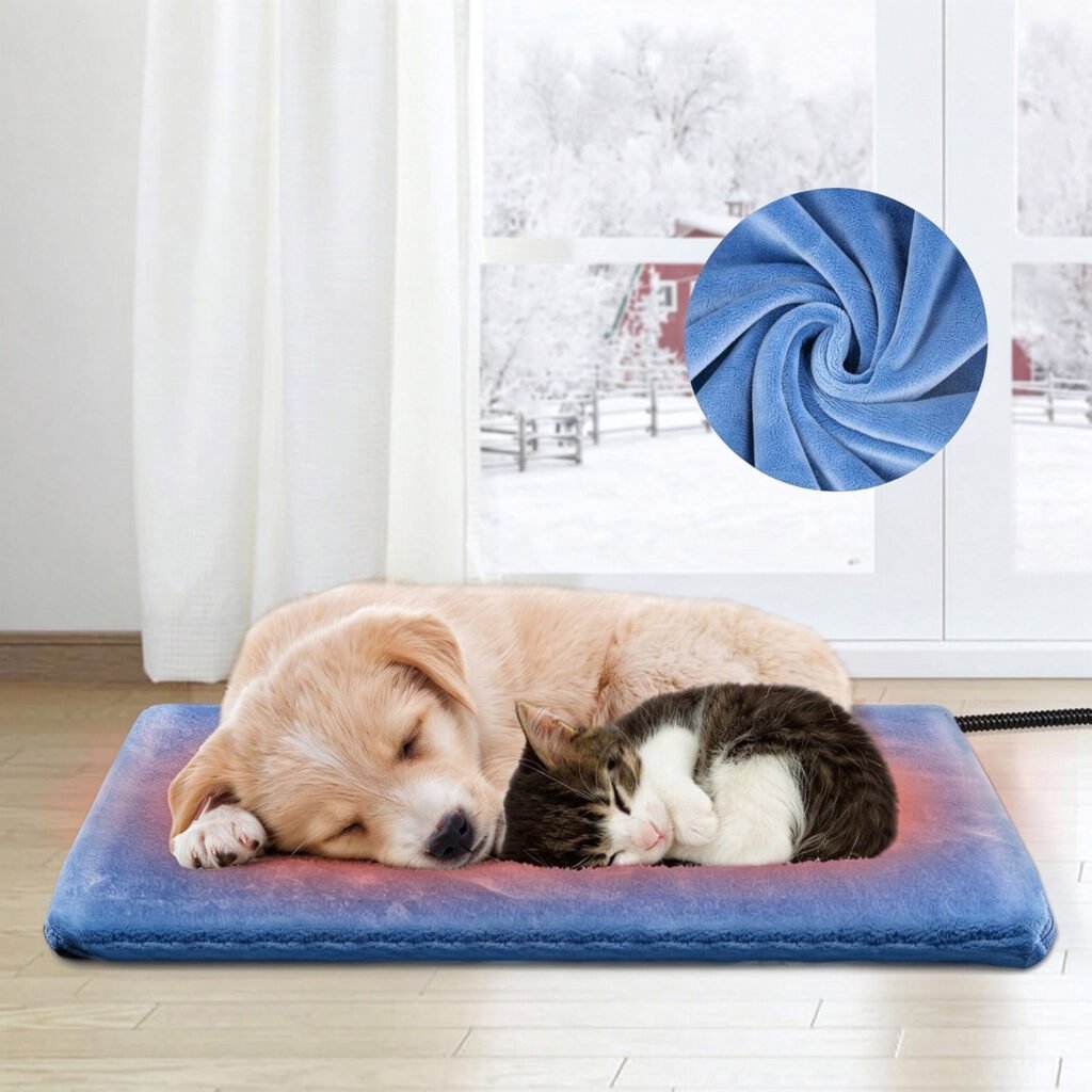 Pet Heating Pad For Dogs & Cats, 48 X 23.6in Waterproof Indoor Outdoor Warming Mat With Chew Resistant Cord, Auto Shut Off Timer, Safe Heated Bed For Puppy Kitten Elderly Pets