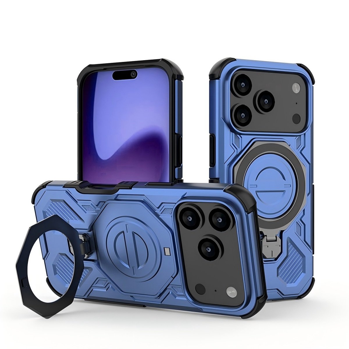 iPhone 17 Pro Shockproof Case with Kickstand — Magnetic, Blue