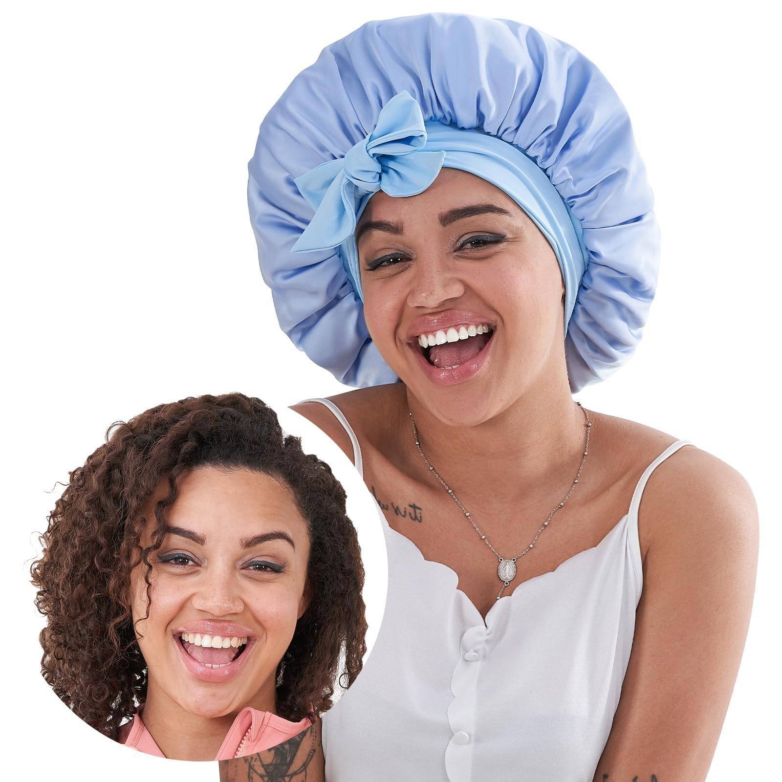Satin Sleep Bonnet — Double-Layer, Adjustable Tie Band, for Curly & Natural Hair - Image 9