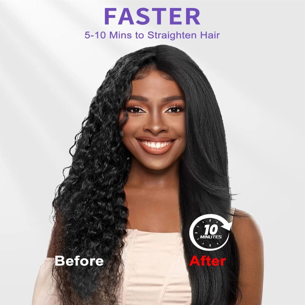 Ionic Steam Hair Straightener Brush — Ceramic Heated Brush, Anti-Frizz, Fast Heating