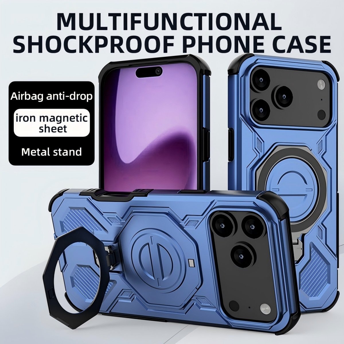 iPhone 17 Pro Shockproof Case with Kickstand — Magnetic, Blue - Image 3