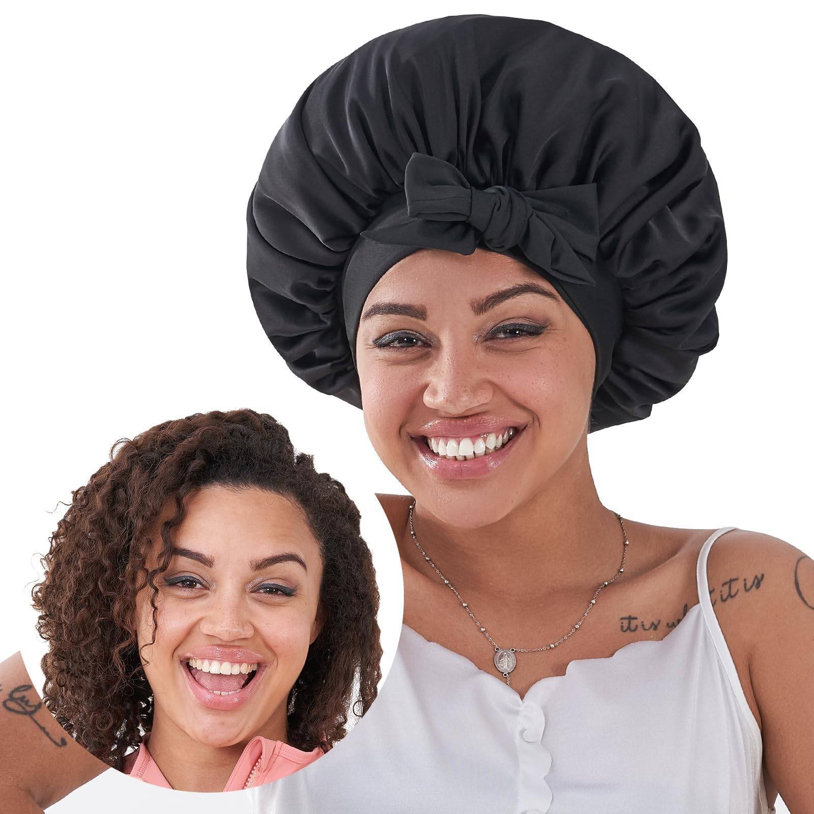 Satin Sleep Bonnet — Double-Layer, Adjustable Tie Band, for Curly & Natural Hair - Image 2