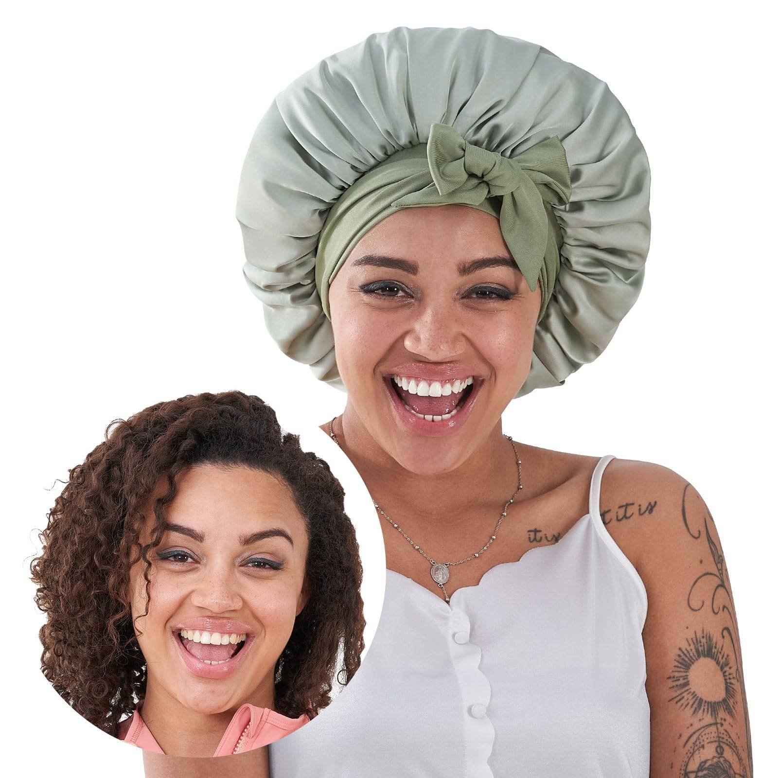 Satin Sleep Bonnet — Double-Layer, Adjustable Tie Band, for Curly & Natural Hair - Image 7