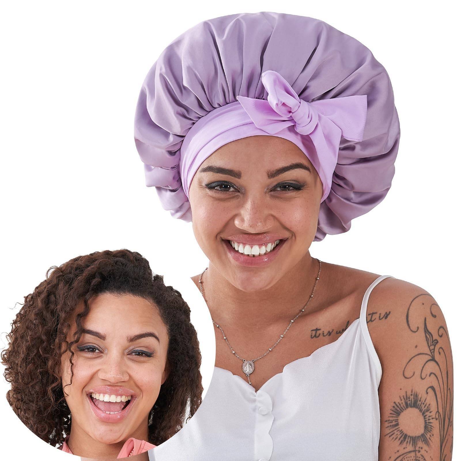 Satin Sleep Bonnet — Double-Layer, Adjustable Tie Band, for Curly & Natural Hair - Image 8