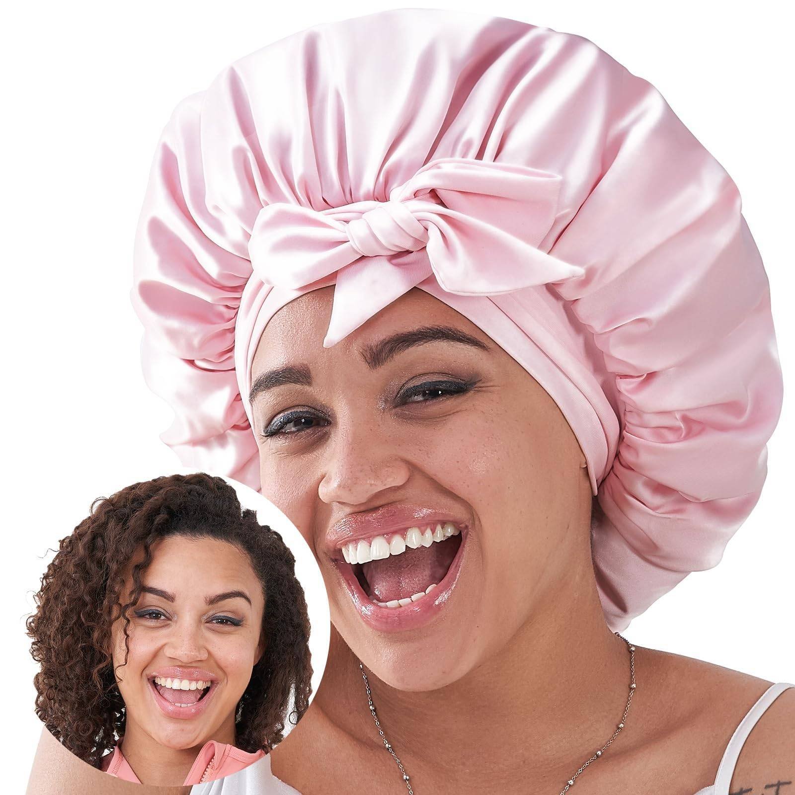Satin Sleep Bonnet — Double-Layer, Adjustable Tie Band, for Curly & Natural Hair - Image 4